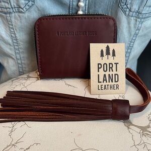 PLG cognac jumbo tassel with matching zippy wallet brand new